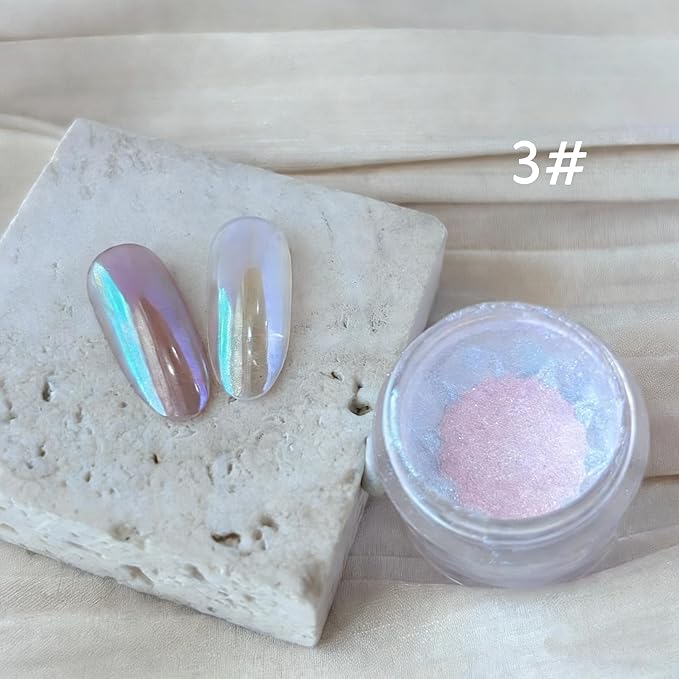 CHARMING MAY Moonlight Rainbow Chrome Nail Powder,3 Jars Aurora Nail Powder Unicorn Mermaid Chrome Powder for Nails Nail Art Glitter (Moonlight#123)