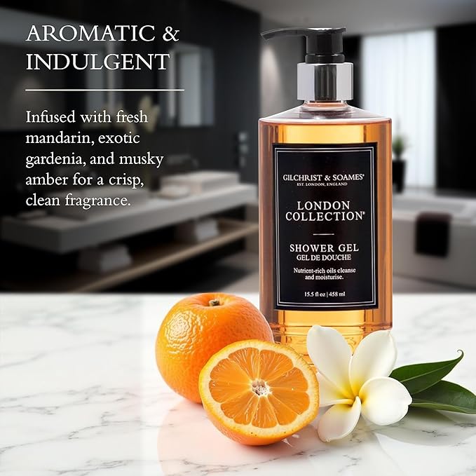 Gilchrist & Soames London Shower Gel & Body Wash – Hydrating Cleanser with Red Tea, Soy, & Grape Seed Oil – Sulfate, Paraben, & Cruelty Free Cleanse with Crisp, Clean Scent, 15.5 oz.
