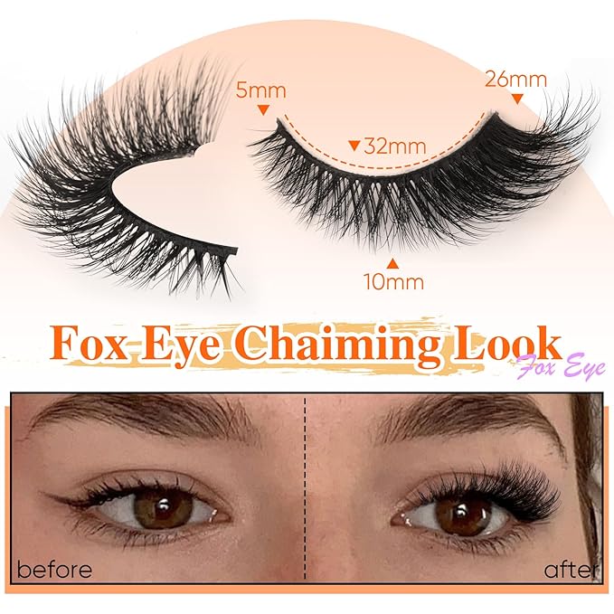 Mink Lashes Cat Eye False Lashes Fox Eye False Eyelashes Lashes Natural D-Curly Volume Fake Eyelashes Soft Handmade Lashes that Look Like Extensions Lashes Pack