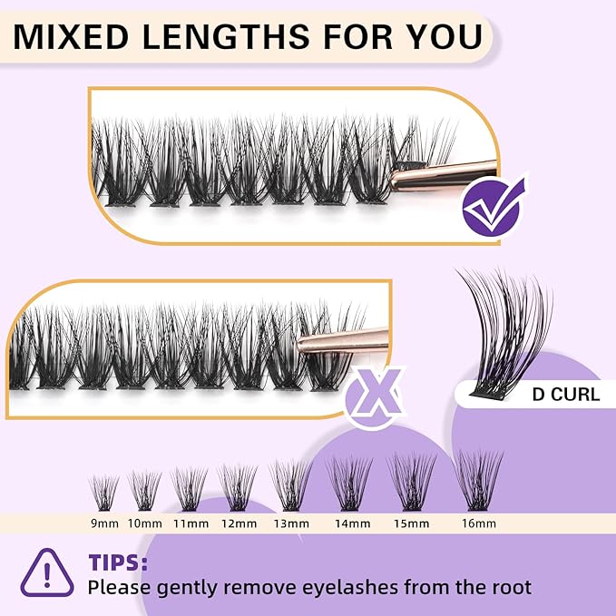Lash Clusters Individual Lashes Lash 280 PCS Eyelash Clusters False Eyelash 45D Lash Extension Fluffy Natural Cluster Eyelash Extensions DIY Eyelash Extensions at Home (45D-0.07C,9-16MIX)