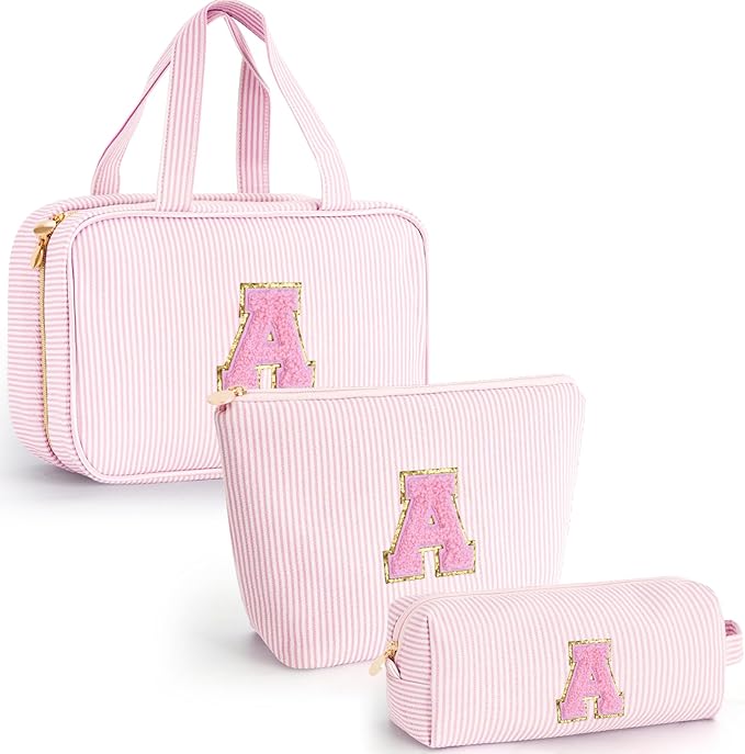 Christmas Gifts for Women Teen Girls - Stocking Stuffers Toiletry Bag Initial Makeup Bag | Travel Cosmetic Bag | 8 9 10 11 12 13 14 15 16 Years Old Girl Gifts Trendy Stuff - Pink A