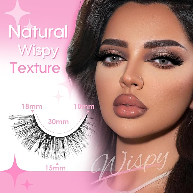 False Eyelashes 20 Pairs 10-18mm Long Lashes Wispy Lashes Faux Mink Lashes 3D Fluffy Cat Eye Lashes （style 20-060)