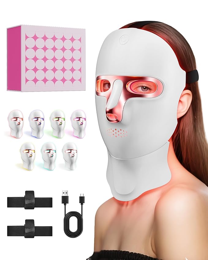 LED Light Therapy Mask Skin Care Mask, LED Red 630±5nm & NIR 830nm Wavelength for Home Use (Sakura Pink）
