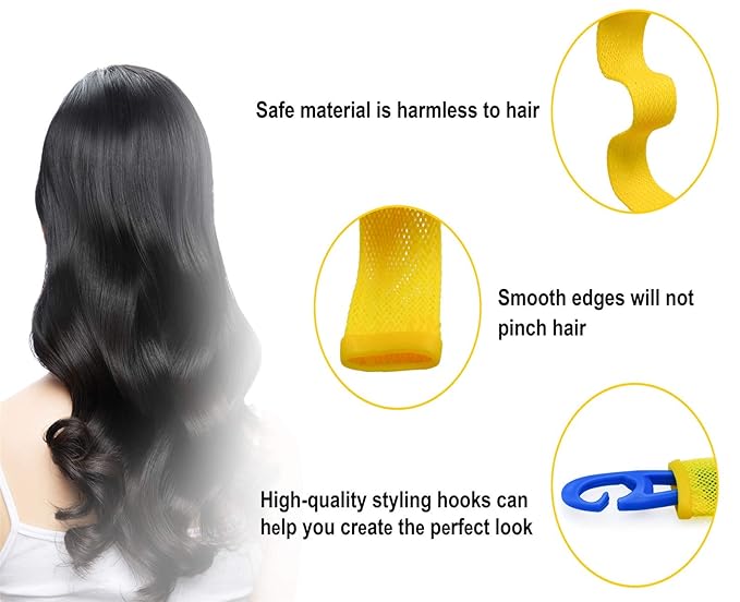 40PCS Hair Curlers Heatless Magic Hair Rollers Wave and Spiral Two Styles Formers(12inches) with 4PCS Styling Hooks Kit DIY Hair Curlers No Heat Damage for Most Hairstyles Short and Medium Hair