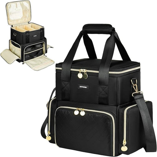 Extra Large Makeup Bag with 3 Removable Cases, Double Layers Travel Cosmetic Storage Organizer Bag with Detachable Dividers, Black