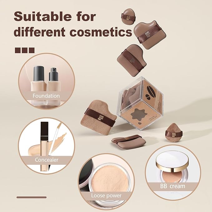 GUOXIAONIU 12Pcs Powder Puffs Set With 2 Cases, Cushion foundation puff, Velour Makeup Puff, Setting Powder Puff, Reusable & Washable, Ideal For Foundation, Powder Cream, Christmas Gifts For Women