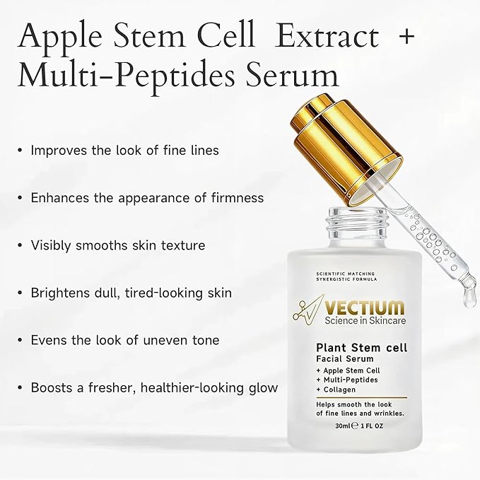 Stem Cell Serum for Face - Apple Stem Cell & Multi-Peptides - Instant Face Lift Serum Helps Reduce Fine Lines Appearance & the look of contours - Suitable for All Skin Types - 1 Fl Oz
