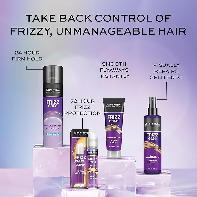 John Frieda Frizz Ease Moisture Barrier Hairspray, Firm Hold Hairspray, Seals Out Moisture, Blocks Frizz, Protects Against Heat, and Keeps Hair Straight with Long-Lasting Hold, 12 Oz