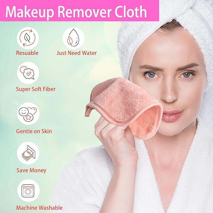 BloomSesame Makeup Remover Cloths for Face, Eye, Lips - Reusable Makeup Remover Pads Soft Microfiber Facial Cleansing Cloths 8 x 8 inch 6 Pack (Coral)
