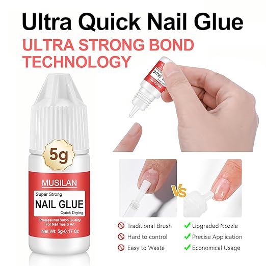 12 Bottle 5g Nail Glue,Super Strong Nail Glue for Press On Nails,Professional Upgrade Safety & Quick Dry Nail Gel for Acrylic Nails Tips & False Nail Long Lasting for Stick On Broken