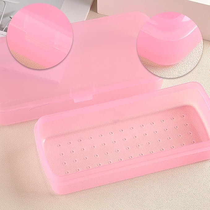 FSpronail Nail Tool Sterilizer Box, Fully Transparent Disinfection Container Tray for Nail Tools Organizer with Strainer for Tweezers Manicure Equipment Nails Salon Supplies Art Accessories - Pink