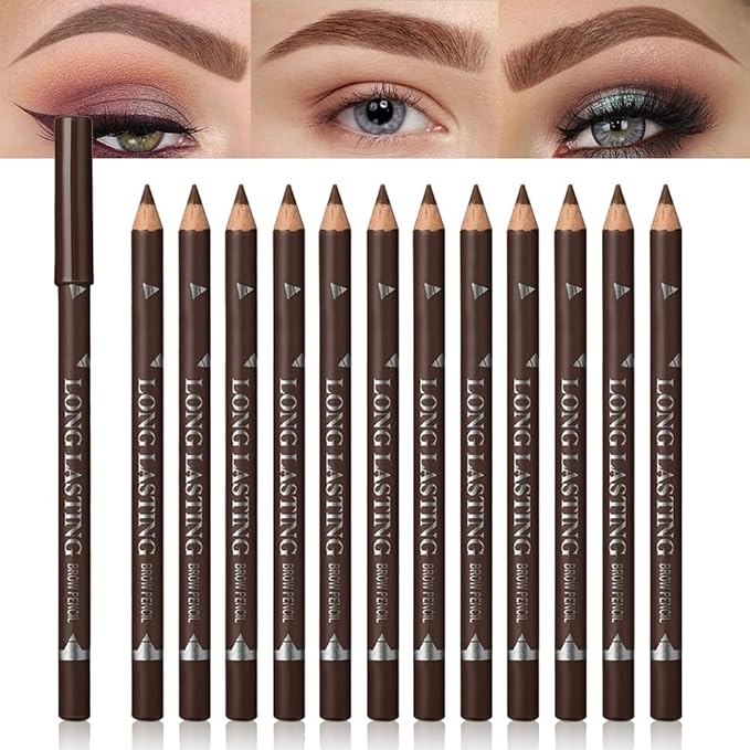Eyebrow Pencils for Women, 12Pcs Hard-Core Wooden Eye Brow Eye Liner Pen for Beginner Makeup, Waterproof & Sweat-Proof (12Pcs-Brown-Eyebrow Pencils)