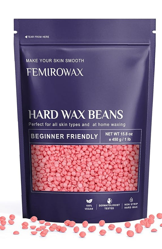 FEMIROWAX Wax Beads, 1lb Hard Wax Beans for Hair Removal Sensitive Skin with Rose Formula Waxing Beads for Full Body Brazilian Bikini Face Eyebrow at Home Wax Refill for Women Men