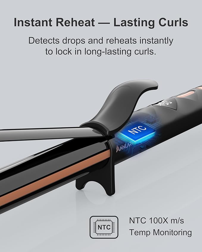 ANNLARY 1 Inch Curling Iron, Titanium Ceramic Hair Curler, Fast Heating Curling Wand with 8 Heat Settings with LED Display for All Hair Types Dual Voltage 110-240V for Travel