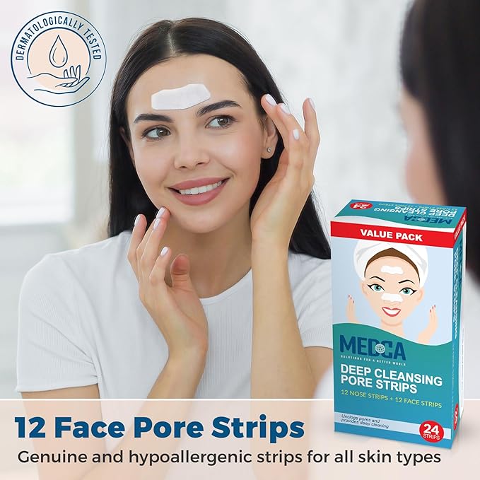 MEDca Deep Cleansing Blackhead Pore Strips - Pack of 24 Peel - Off Blackhead Remover and Pore Unclogging Strips for Nose and Face, Chin, Forehead & Healthier Looking Skin
