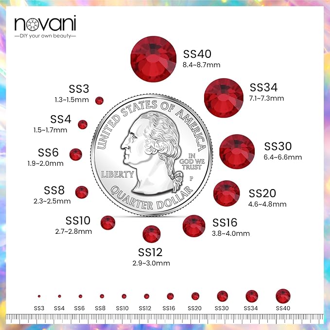 Novani Dark Red Rhinestones 3000Pcs Flatback Crystal Round Loose Gemstones Glass Rhinestones for Crafts Makeup Nail Art Clothes Shoes DIY Decorations(SS10, 2.7-2.9mm)