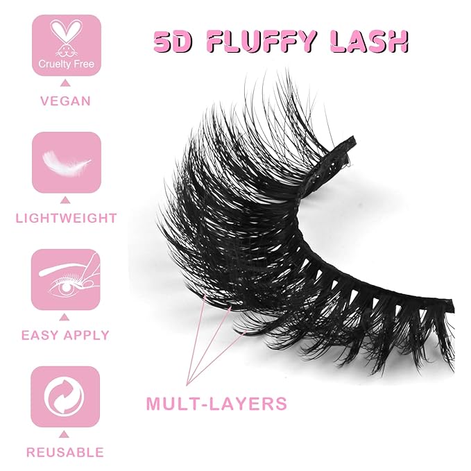 Lashes Mink Bulk 30 Pair Wholesale Lashes 5D Fluffy Eyelashes Wholesale Faux Mink Eyelashes Natural Medium Length Fake Lash with Portable Pack (Flare V 30 Pairs)