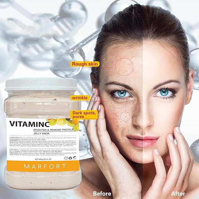 Marfort Jelly Mask for Facials Peel-Off Powder Hydrojelly Mask Peel Off Face Masks SkinCare Combination with Professional Skincare Spa Moisturizing & Hydrating 23 Fl Oz (Vitamins C)
