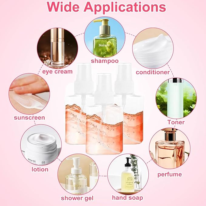 QTLCOHD 100 Pack 2 Oz Mini Travel Size Spray Bottles with Cap Clear Perfume Bottles Refillable Empty Tiny Spray Bottle for Perfume Liquids Essential Oils