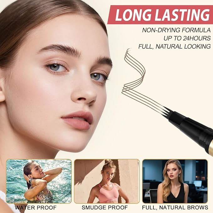 Eyebrow Pencil Kit, with Microblading Eyebrow Pen, Eyebrow Gel, Eyeliner, Eyebrow Brush, Eyebrow Pencils for Women, Waterproof, Smudge Proof, Long Lasting Makeup Formula - Soft Brown