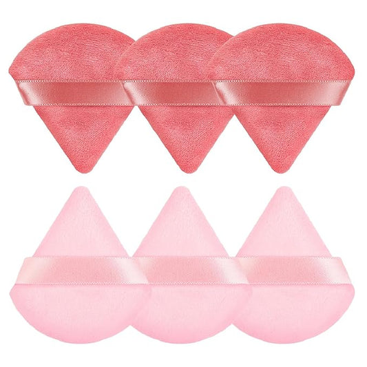 Pimoys 6 Pcs Powder Puff, Pink Valentines Day Gifts for Women Face Soft Triangle Makeup Puff Velet Makeup Sponge for Loose Powder (Pink)