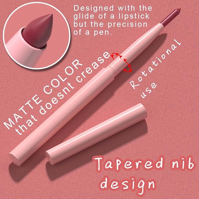 evpct 6Pcs Retractable Lip Liner Pencils Set Pack for Shaping & Sculpting Lips, Mauve Maroon Red Orange Nude Chocolate Dark Brown Plum Creamy Matte Gel Lip Liner Lipliners Pencil delineador de labios