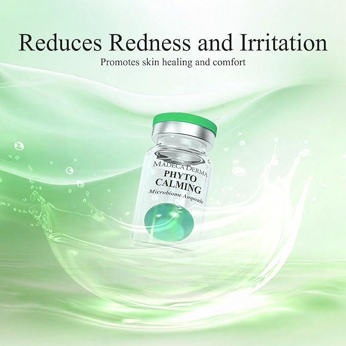 MADECA DERMA Phyto Calming Microbiome Ampoule – Calming with Soothing Botanicals, Hyaluronic Acid & Anti-Redness Complex, Korean Skincare for Redness Relief & Skin Repair (0.23 fl oz x 5 Bottles)