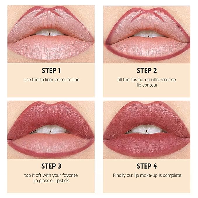 Erinde Nude Matte Lip Liner Set, 12 Colors Lipliner Pencil Pack with Sharpener for Define & Sculpt Lip, Long-Lasting Waterproof Non-Smudge Brown Mauve Nude Peach Plum Lipliner Delineador De Labios