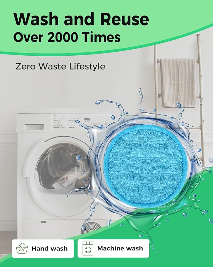 Reusable Makeup Remover Pads - 18 Packs Organic Reusable Cotton Rounds with Washable Laundry Bag for Toner Eco-Friendly Bamboo & Cotton Reusable Cotton Pads for Face All Skin Types (Blue-White-Green)