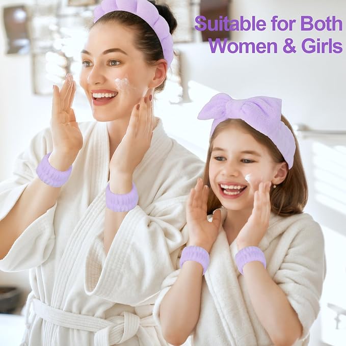 Canitor Spa Headband Wrist Bands Set with Hair Clips Skincare Washing Face Skin Care Puffy Makeup Preppy Teen Girl Gifts Cute Trendy Stuff Fashion Hair Accessories for Women (purple)