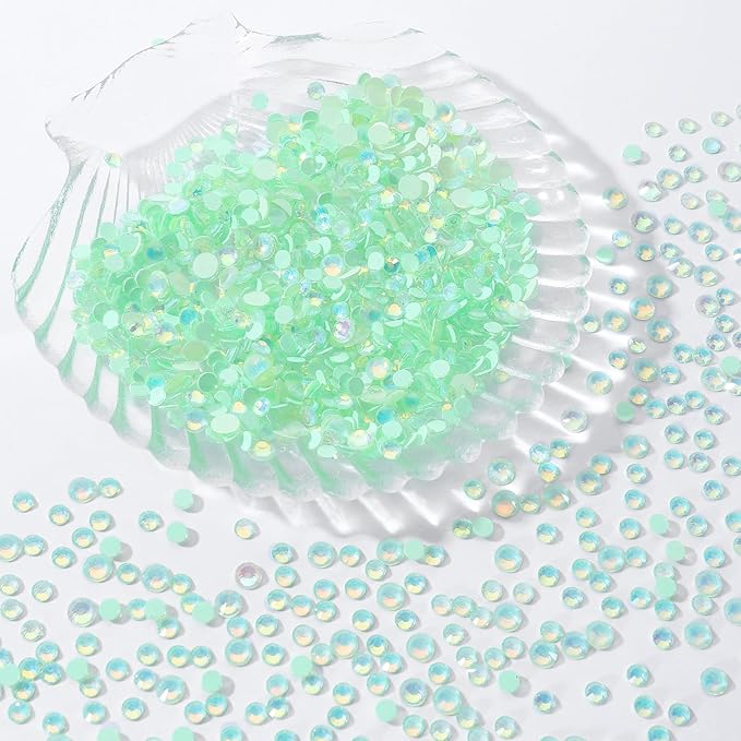 Meibite F Light Green Flatback Rhinestones, Glass Rhinestones for Nail Art and Craft, Glue Fix, Loose Crystal Gemstones(F Light Green, SS12, 1440pcs, 2.9-3.0mm)