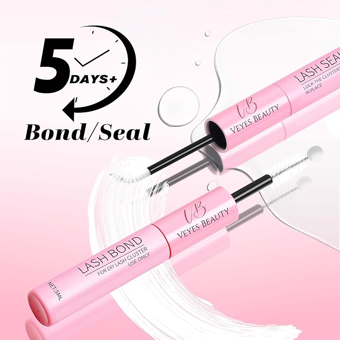 VEYESBEAUTY Lash Clusters Kit Individual Eyelash Extensions Thin & Invisible Band DIY False Eyelashes Newbie's Five-Second Series Wispy Lash Tray, Boldeye KIT with Bond&Seal Remover Applicator