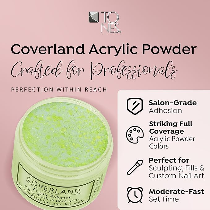 Tones Coverland Acrylic Powder | Electric Yellow | 1.5 Oz | Limited Edition for Nail Design | Sculpting | Masking Bed Imperfections | Professional Supplies