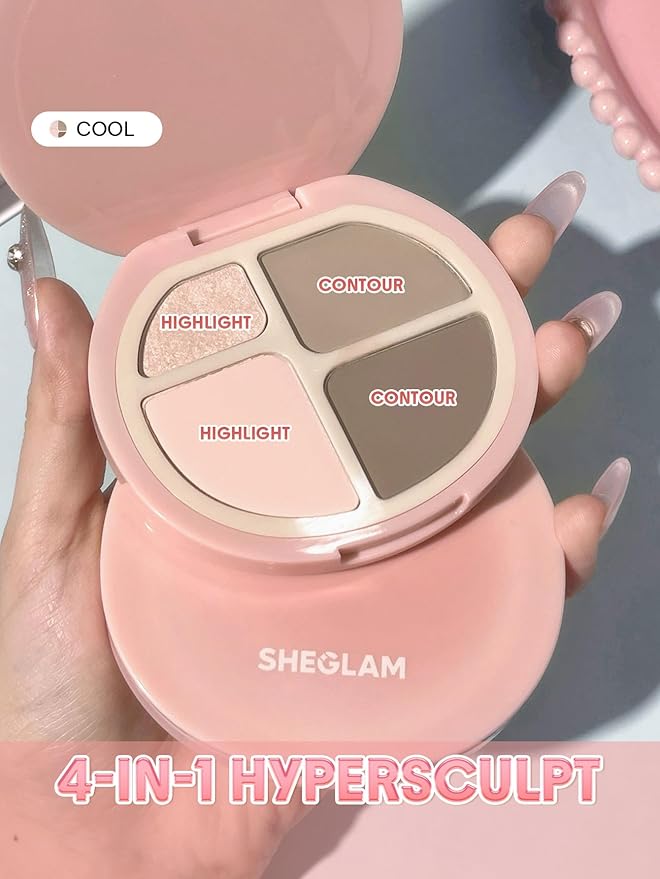SHEGLAM Hypersculpt Highlight & Contour Palette 4 Shades 2-IN-1 Face Shimmer Highlighter and Matte Contour Bronzer-Cool