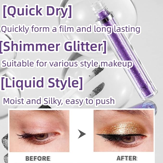 Eyeshadow liquid Shimmer Long Lasting Effect Shiny Eyeshadow Glow Glitter Makeup (Purple)
