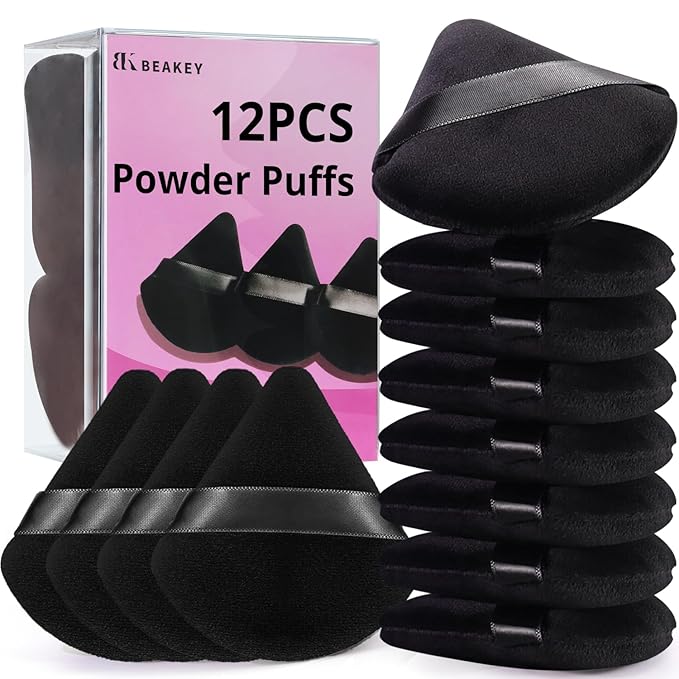 BEAKEY 12pcs Powder Puffs for Face Powder Triangle Powder Puff for Loose and Cosmetic Foundation, Makeup Puff for Contouring, Cloud Kiss Beauty Makeup Tools, Stocking Stuffers for Women