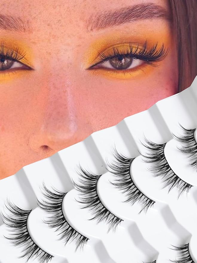 Manga Lashes - Wispy Anime Eyelashes, Natural Look, 3D Volume, 14mm, Thin Band, C Curl, 7 Pair Pack