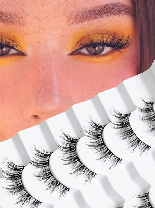 Manga Lashes - Wispy Anime Eyelashes, Natural Look, 3D Volume, 14mm, Thin Band, C Curl, 7 Pair Pack