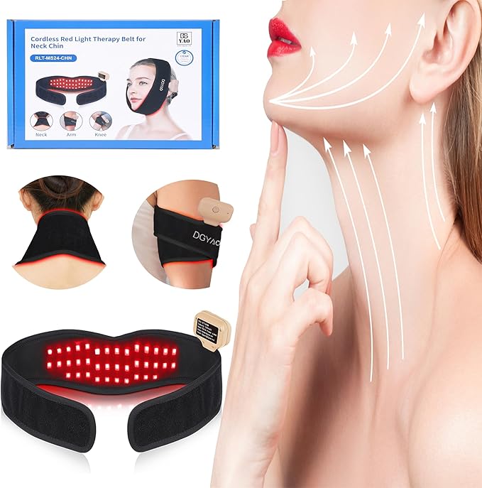 8 Colors Cordless Infrared Light Therapy for Neck and Chin, Portable Rechargeable Red Light Therapy Wrap for Face with 20-Minute Timer for Pain Relief, Jaw and Neck Tightening and V-Face
