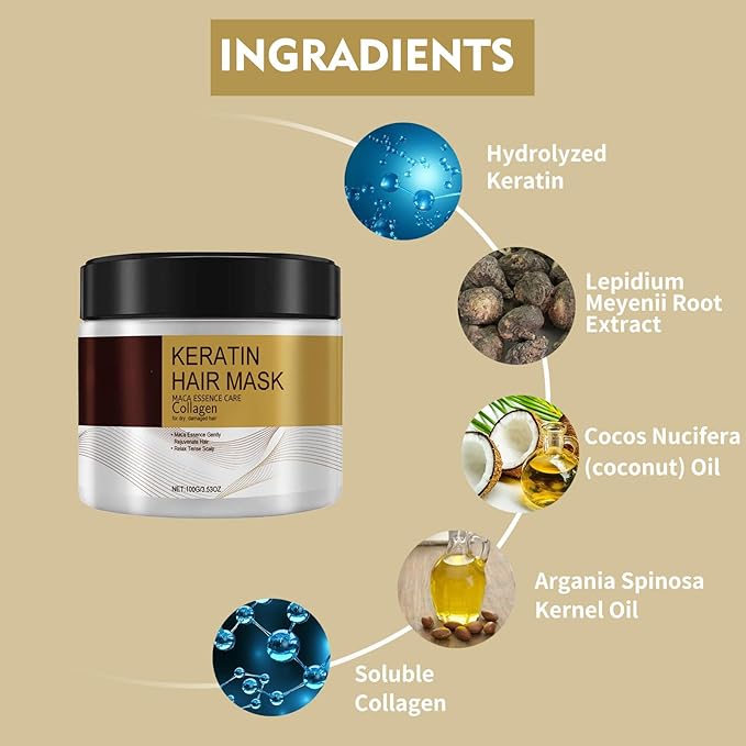 Mijaution Collagen Hair Mask for Damaged Hair - Deep Repair Conditioning Argan Oil Treatment for Curly or Straight Thin Fine Hair 100ml
