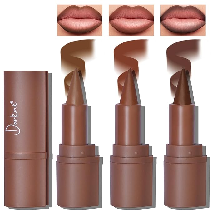 HOSAILY 3 Colors 2 in 1 Lip Liner Set, Matte Nude Dark Brown Lip Liner Plumping Smooth Creamy Lip Pencil, High Pigmented Long lasting Light and Medium Brown Lipstick Makeup, 01+04+06