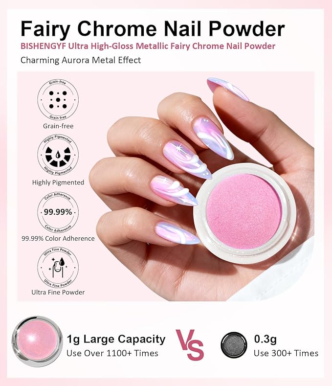 BISHENGYF Gold Chrome Nail Powder - 6pcs Sparkly Laser Holographic Nail Powder Metallic Mirror Effect Pink Nail Chrome POwder, White Pearl Pigment Holo Iridescent Glitter Dust Kit, Nail Art Decoration