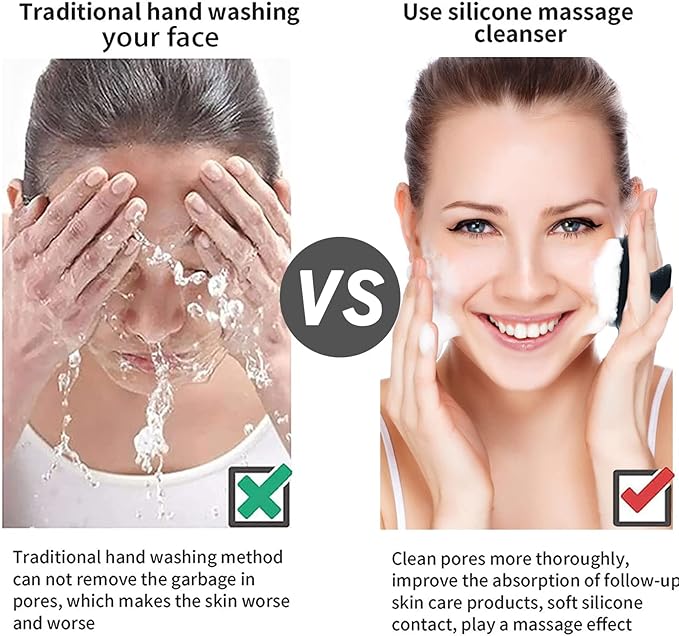 Face Scrubber, Silicone Face Scrubber for Men Facial Cleansing Brush Silicone Face Wash Brush Manual Waterproof Cleansing Skin Care Face Brushes for Exfoliating- Black