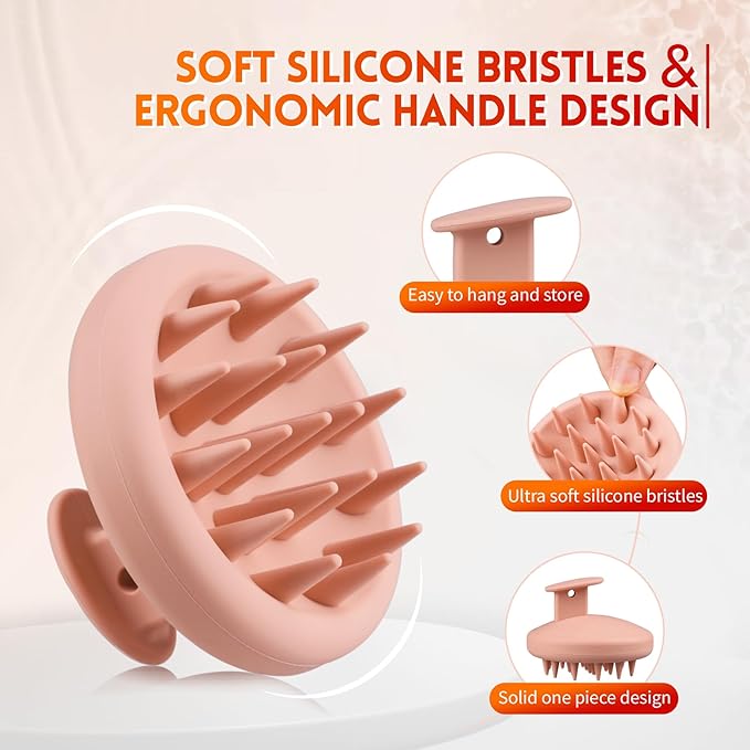 BEAUTLOHAS. Silicone Scalp Massager Shampoo Brush for Shower, Scalp Scrubber with Soft Bristles for Hair Growth & Dandruff Treatment, Wet Dry Hair Massager for All Hair Types of Women (2 Pink)