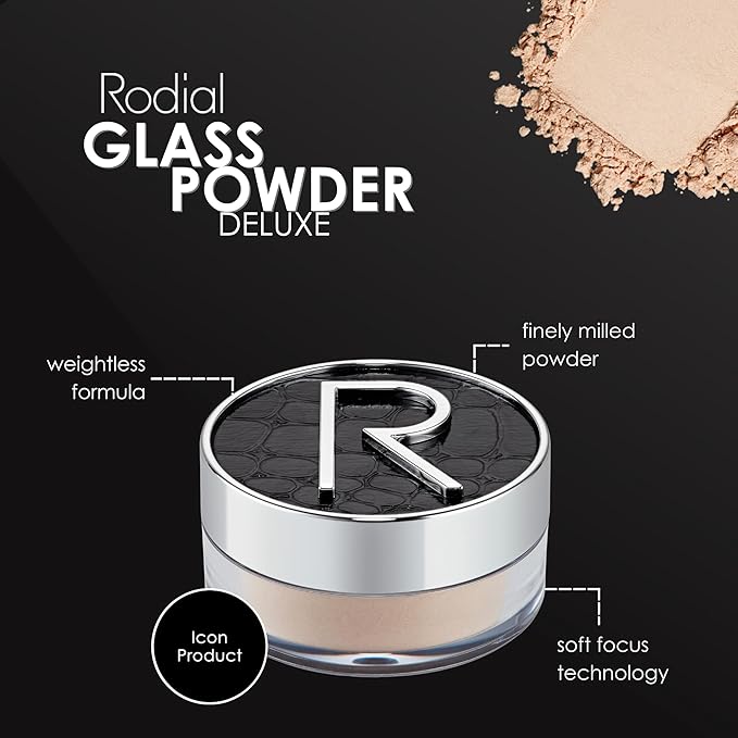 Rodial Glass Powder Travel Size 0.19 oz - Mini Loose Setting Powder for Soft-Focus Blurring, Shine Control & Luminous Glass Skin Finish