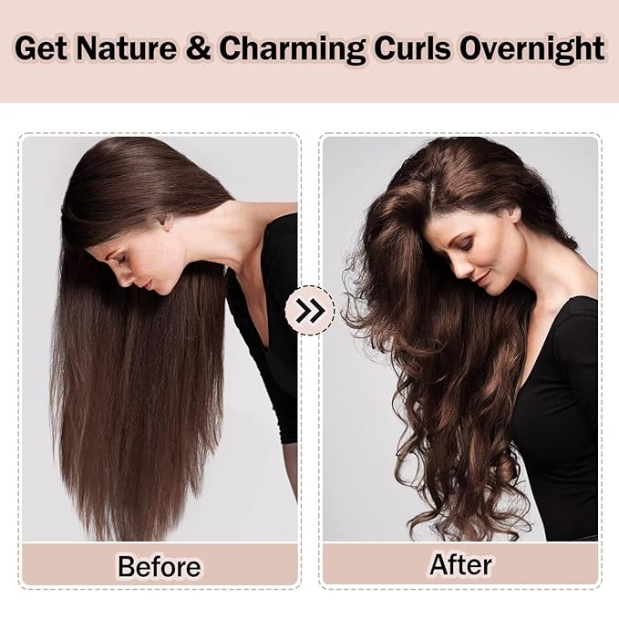 Heatless Hair Curler,Blowout Heatless Curls Overnight,No Heat Curling Rod Set with Satin Bonnet for Sleep in,Leopard