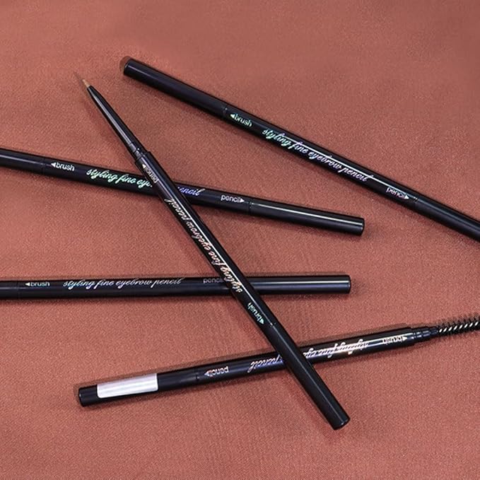 5 Pcs Dual-Sided Auto-rotate Ultra-Fine Tip Eye Brow Pencils Pack,Draws Tiny Precise Brow Makeup, Defines, Fills Brows, Shapes, Contours, Combs, ‌1mm Pen Point (Black+3*Light Brown+Gray)