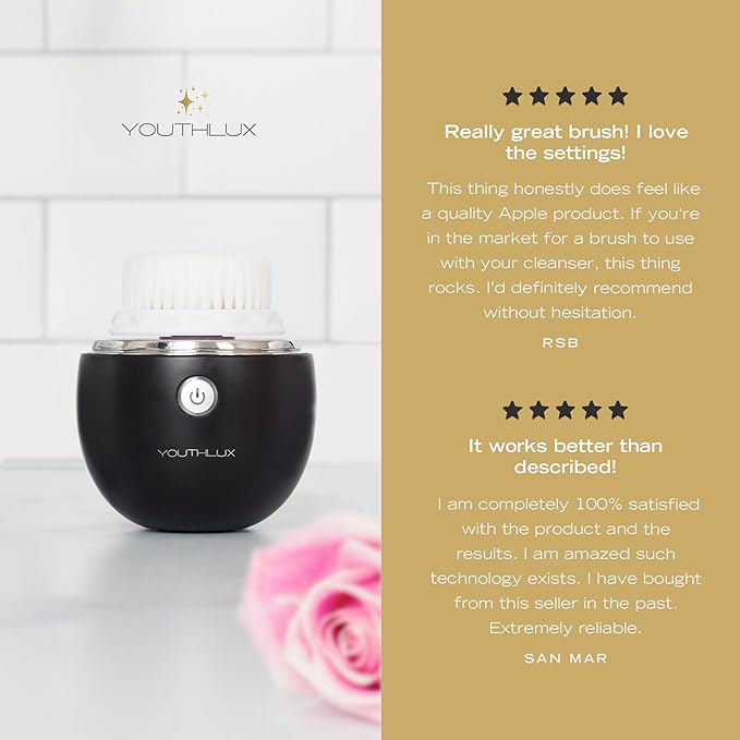 Pure Radiance, Vibrating Facial Cleansing Brush, Electric, 3 Modes, 3 Brush Heads (2 Bristle,1 Silicone), Waterproof, Rechargeable, Smart Timer, Exfoliating, Massage (Black)