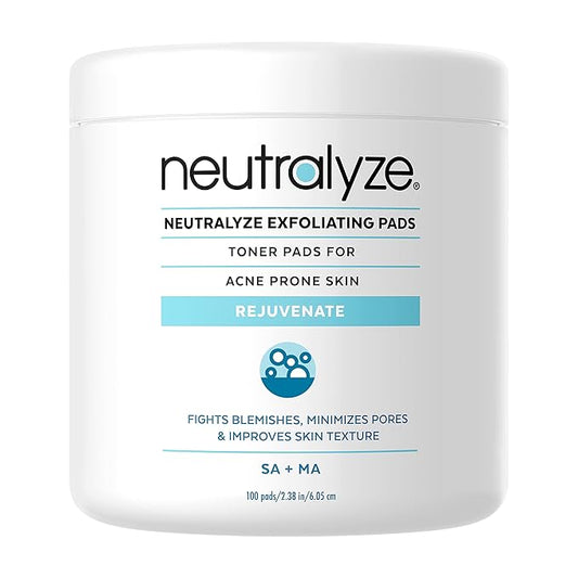 Neutralyze Exfoliating Acne Treatment Wipes - Maximum Strength, Textured Acne Pads with 2% Mandelic Acid & 2% Salicylic Acid for Face & Body - Suitable for All Skin Types, Teens & Adults (100 Wipes)