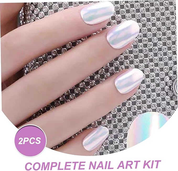 Mermaid Chrome Nail Powder, 2PCS 0.3g Nail Chrome Powder, Kit with Sponge Stick, DIY Pearl for Gel Polish Art Decoration
